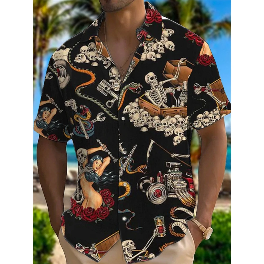 Camisa havaiana de manga curta masculina, roupa respirável solta, blusa casual, moda verão