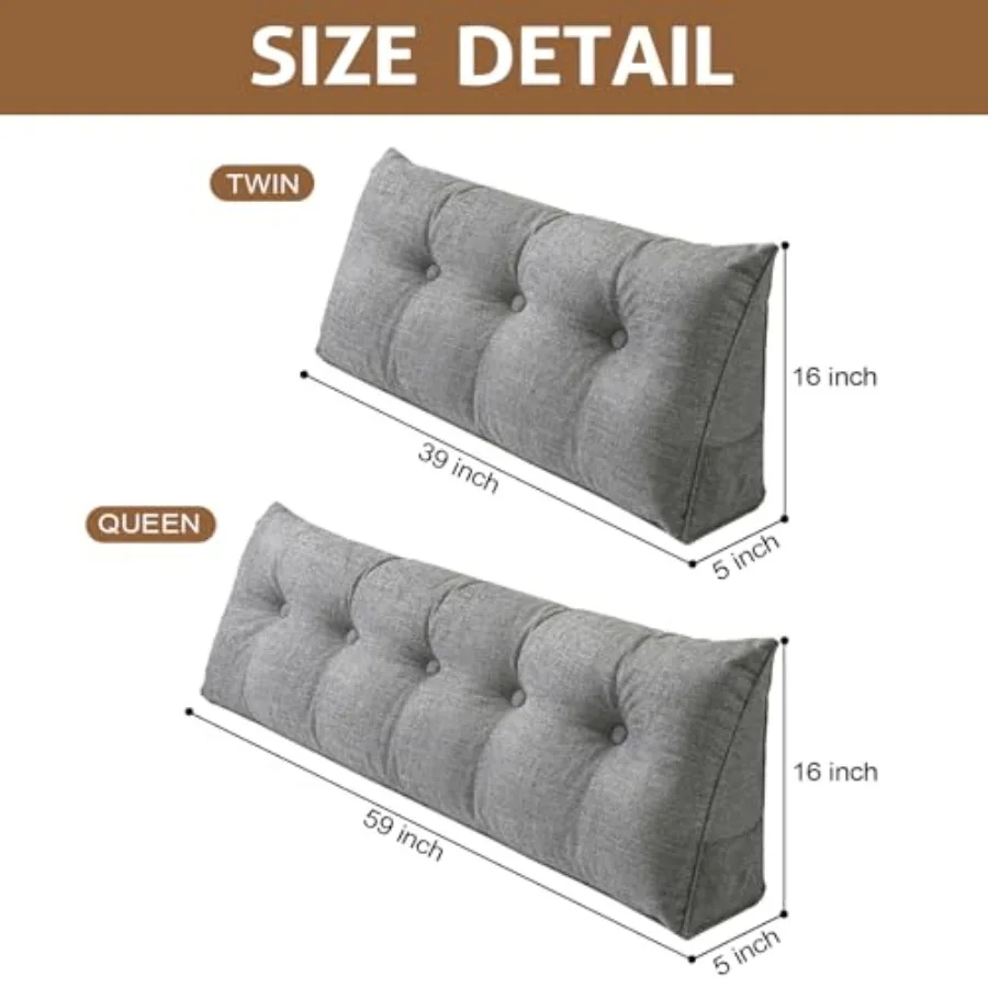 Headboard Pillow, Triangle Wedge Pillow for Bed, Reading and Sitting Support, Backrest Cushion with Removable Cover, Comfortabl