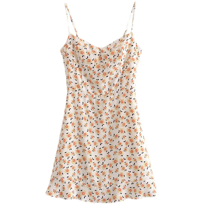 Fre Floral Print V-Ne Wrap Chest Strap Dr High Waist ort Skirt Women's Summer Vaion Ins Street Sle A-Line Dr