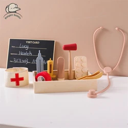 Baby Simulation Doctor Toy scatola medica 3D in legno stetoscopio Montessori termometro Play House Toy giocattolo educativo regalo per bambini