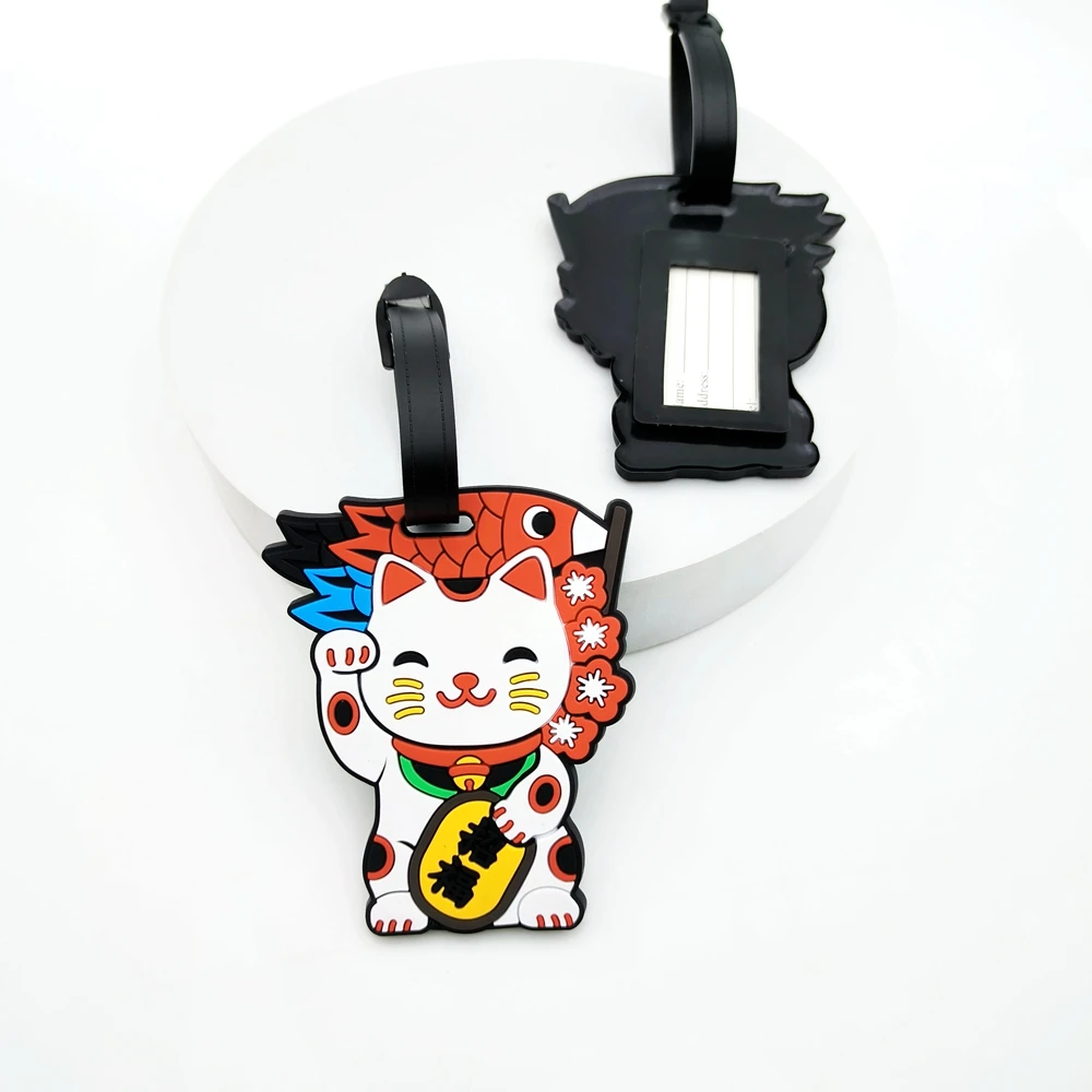 2pcs Cute Wealth Cat Luggage Tag Pendant for Travel and Business at Airports, Luggage Bag Loss Prevention Tag for Men and Women