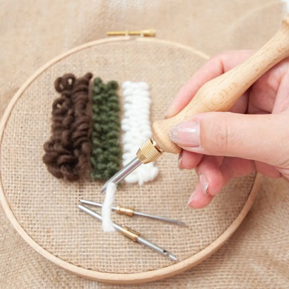 Wooden Handle Embroidery Stitch Pen Adjustable DIY Craft Knitting Embroidery Pen Poking Cross Stitch Tools Stitching Applique