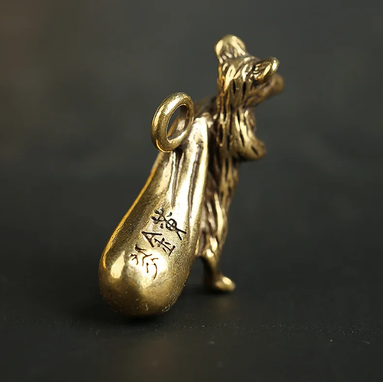 Antique Bronze Zodiac Little Mouse Big Gold Money Bag Figurines 2020 New Year Design Pure Copper Lucky Rat Feng Shui Ornaments