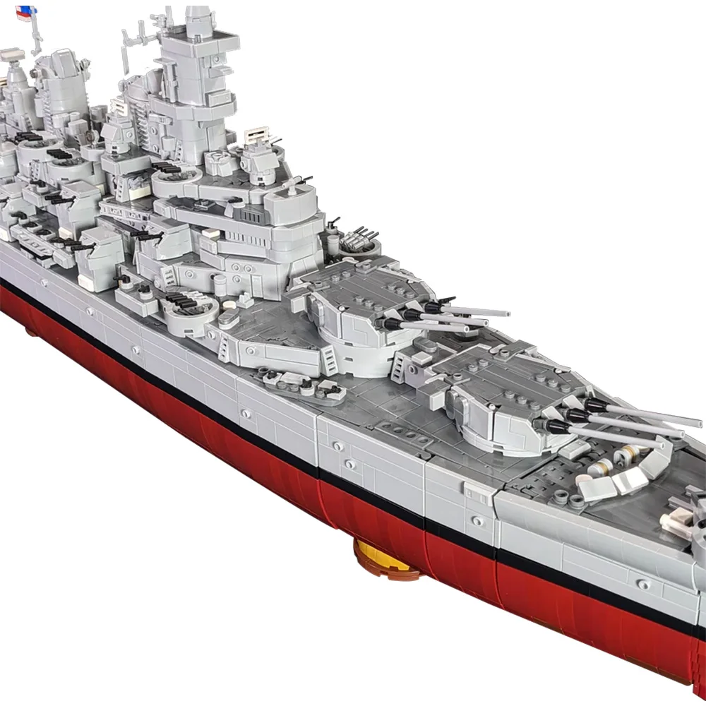 Gobricks MOC USS Iowa BB-61 pancernik klocki Model II wojna światowa granatowy wojskowy pancernik cegły montaż zabawka dla dzieci prezent dla dzieci