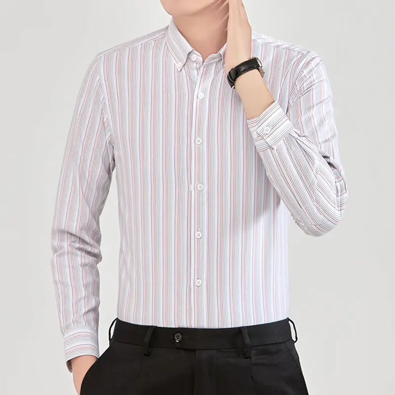 Men\'s striped long-sleeved casual shirt Autumn fashion 100% cotton no-iron business is decorated dress plus size 11XL 10XL 9XL