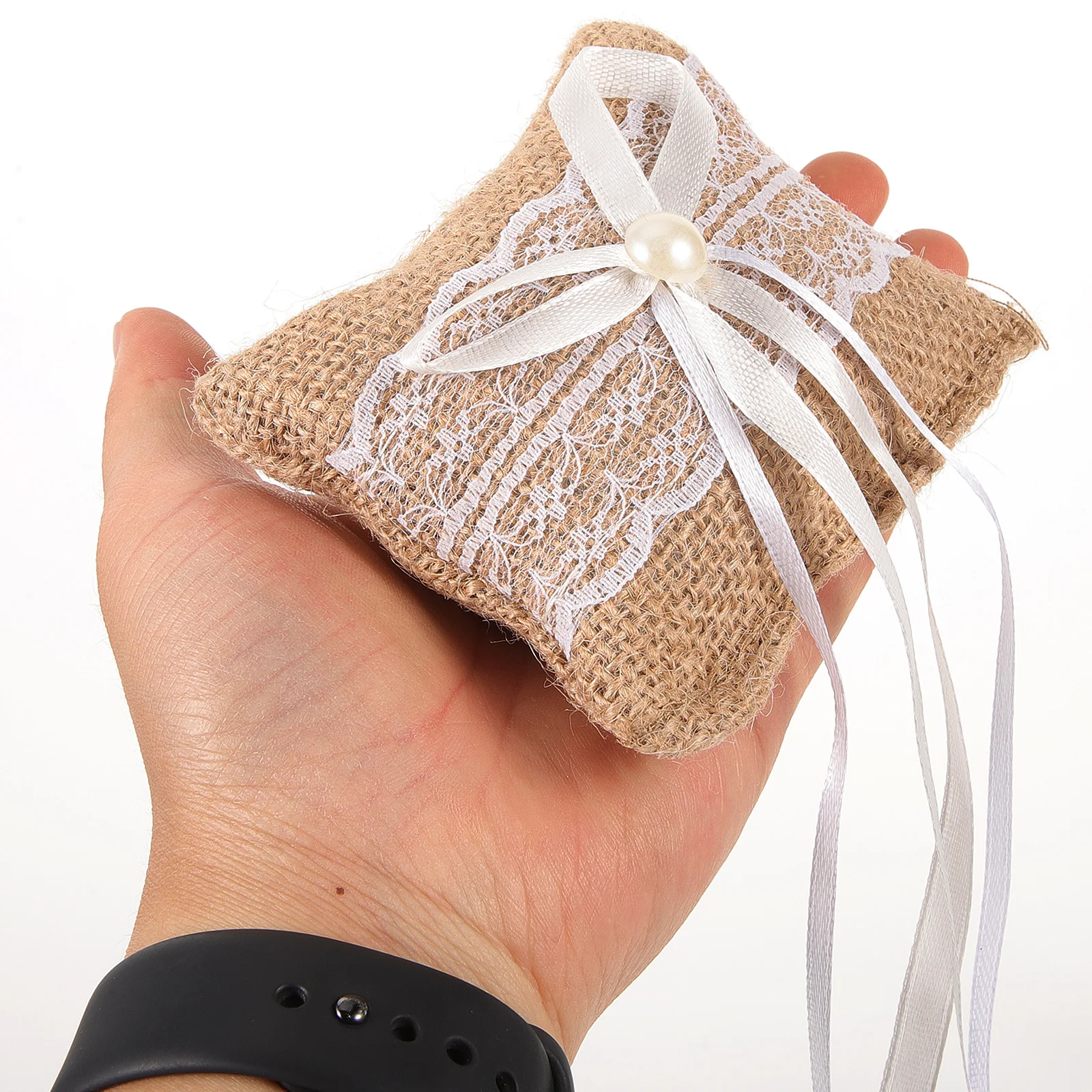 

2 шт. льняных подушечек для обручальных колец, компактный дизайн с кружевом, для свадебной церемонии, хранения колец, подарочная коробка, аксессуар для украшения вечеринки