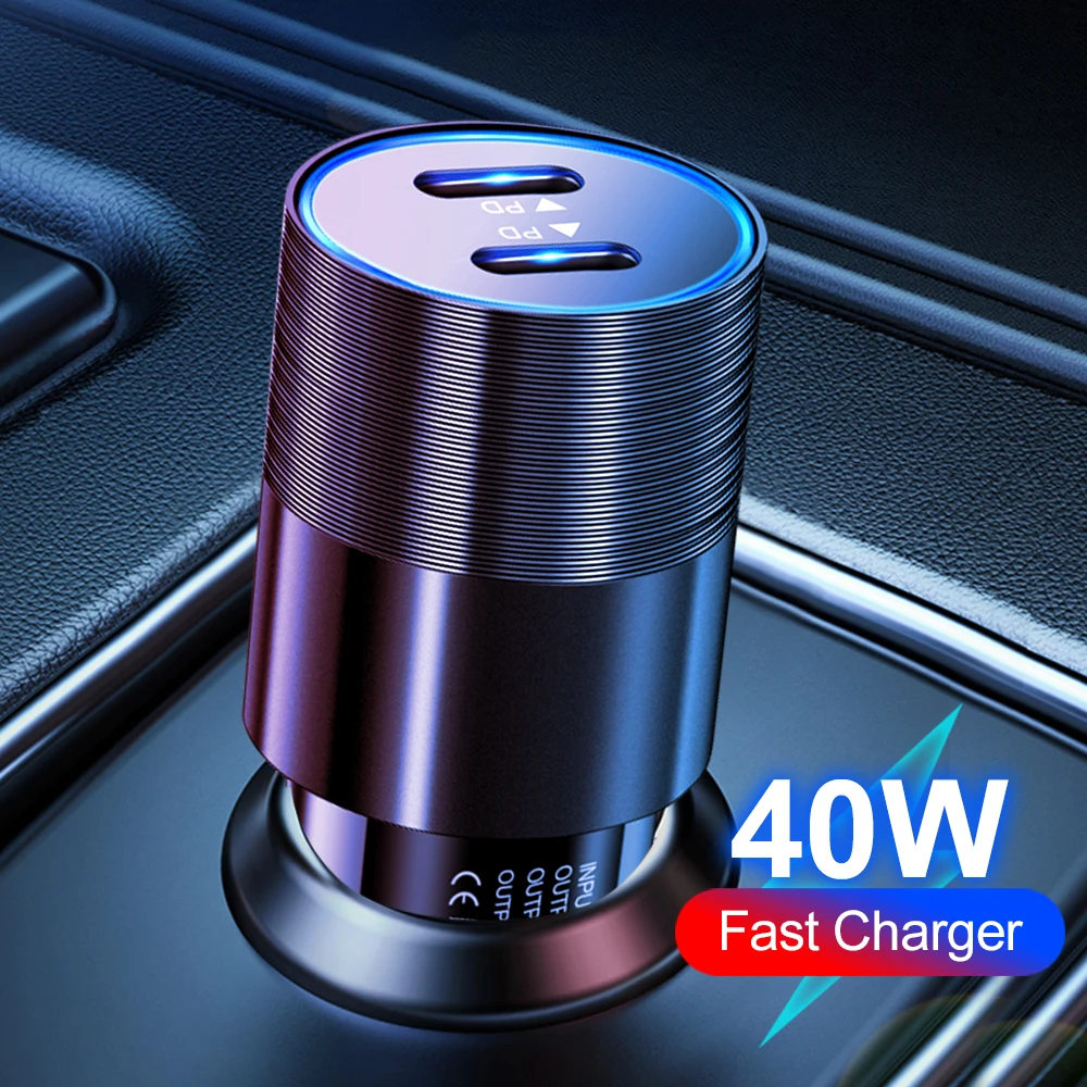 GEFENIS 40 واط المزدوج PD مهايئ شاحن سيارة شحن سريع نوع USB C شاحن سريع في سيارة الهاتف المحمول آيفون 15 برو ماكس Xiaomi 1
