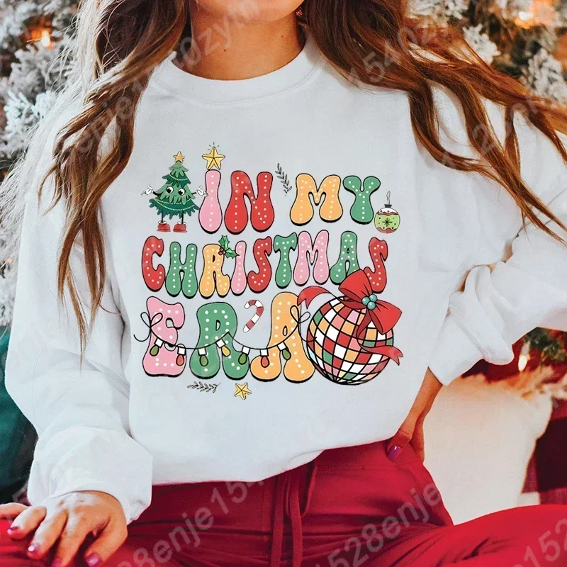 Feestelijke Kerstprint Dames Sweatshirts, In Mijn Kersttijdperk Sweatshirt, Lange Mouwen, Casual Stijl, Kerstpullovers