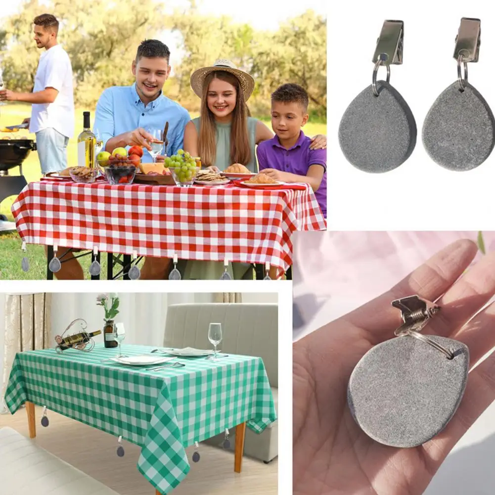 4/5/6/7/10Pcs Teardrop Shape Tablecloth Weight, Marble Tablecover Weight With Metal Clip, Pendant Stone For Picnic Table Covers