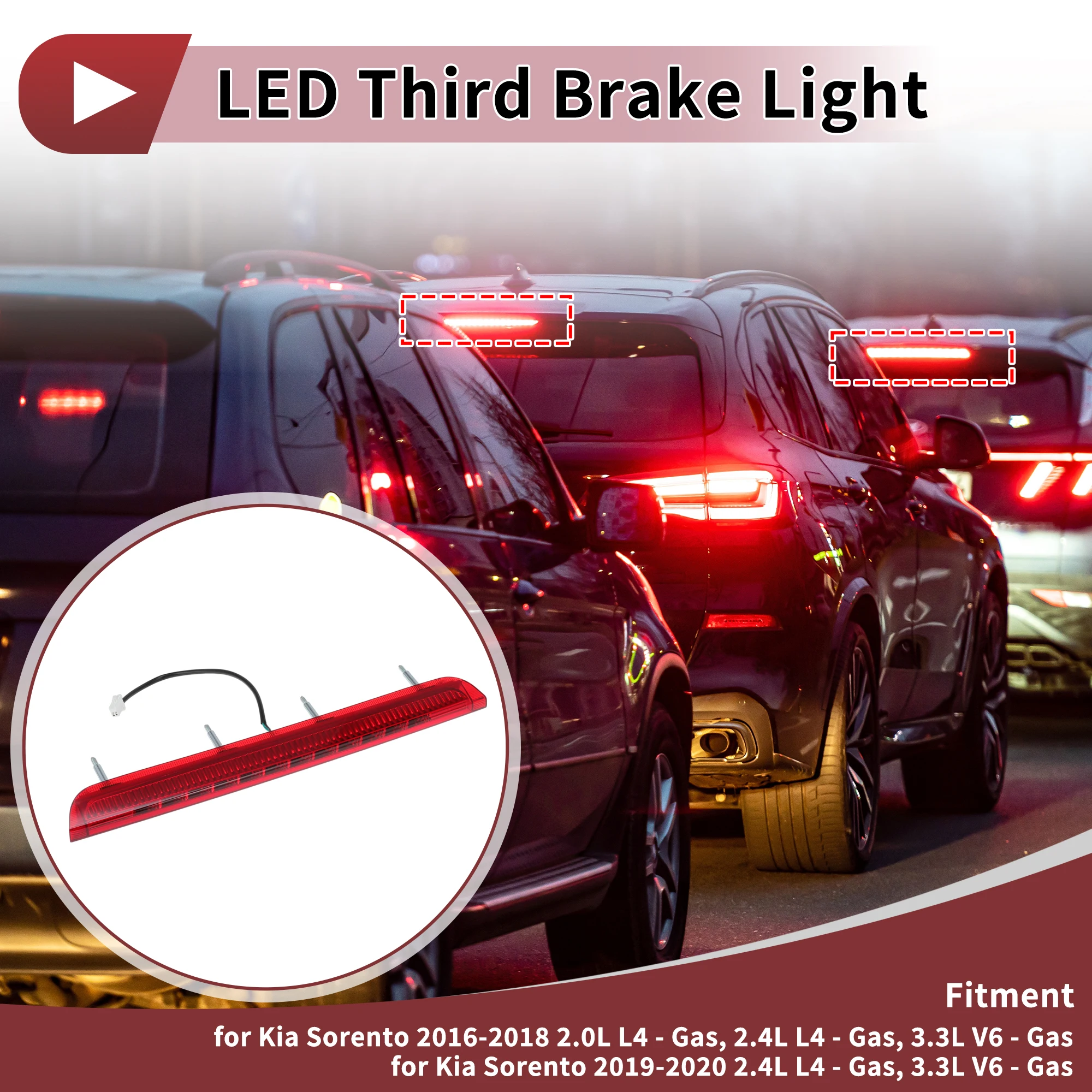 UXCELL Red High Mounted LED Third Brake Light for Kia Sorento 2016-2020 No.92700C5000