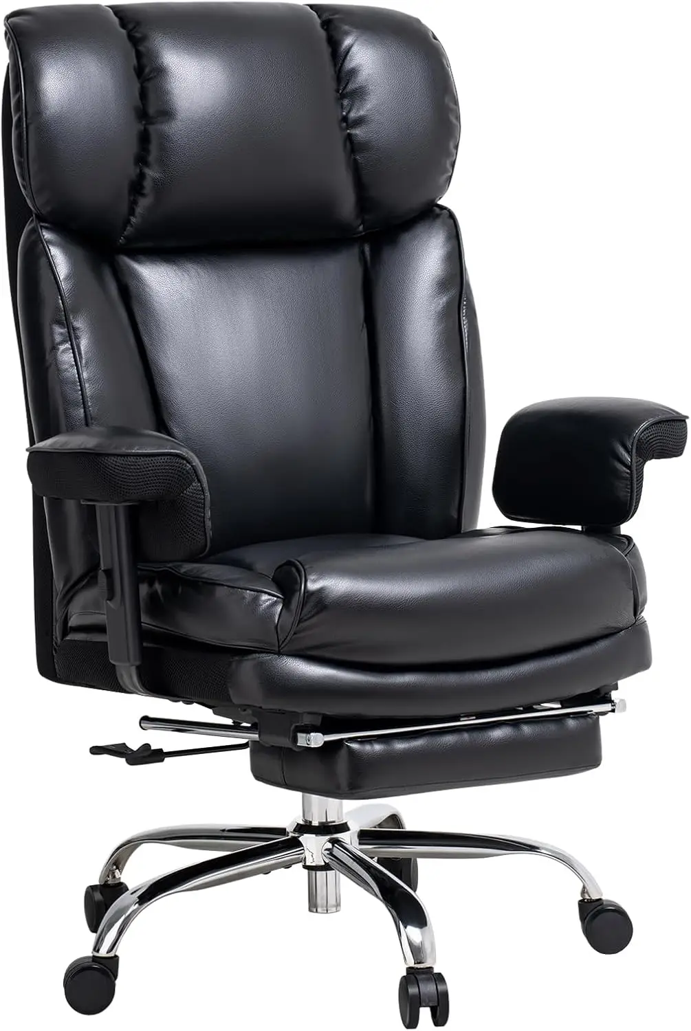 Leg Rests, Adjustable Armrests - Comfortable Office Chair for Lower Back Pain, Black Heavy-Duty Leather Office Chair