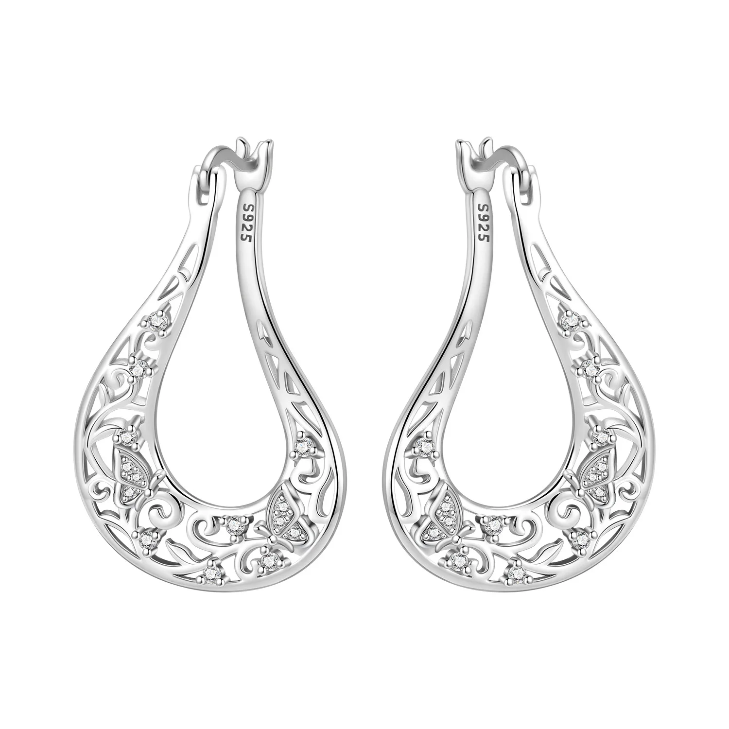 

PANPOKI S925 Sterling Silver Vintage Vine Butterfly Earrings Versatile Hoop Earrings For Women Jewelry Original Party Gifts