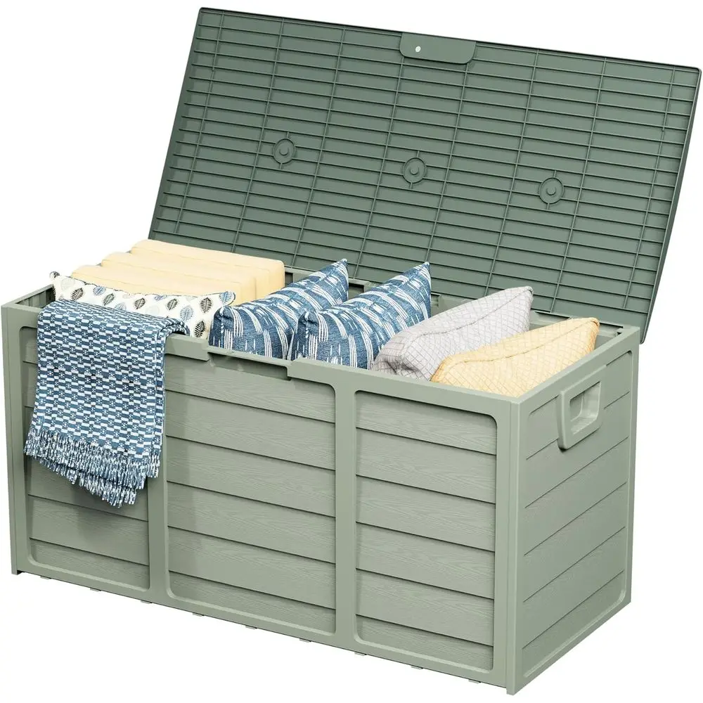 75 Gallon Outdoor Storage Deck Box, Weather-Resistant Woodgrain Patio, Garden, Backyard Organizer (Green)