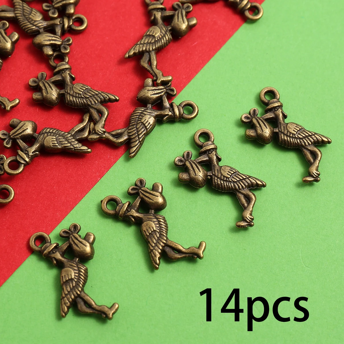 14-Piece Set of Vintage Stork Charms, Embossed Crane Gift Package Design, Suitable for DIY Bracelets, Necklaces, Earrings, and Handmade Beaded Decoration Accessories