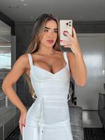 BEAUKEY Classic White Belt Spaghetti Women Bandage Dress Bustier V Party Bodycon Dress Club Elastic Sashes White Dress Clearance