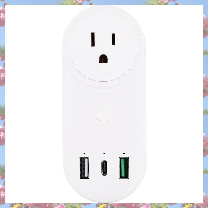 

Smart Socket Wifi Plug Smart Outlet Wifi Plug 16A 2-Hole USB+Type-C Outlets 65W Remote Control Compatible Alexa US Plug