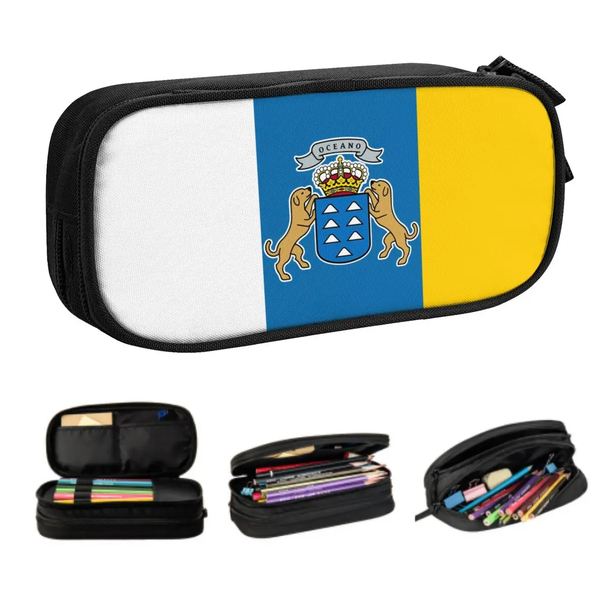 Customized Cute Flag Of Spain Oceano Pencil Cases for Girl Boy Big Capacity Spanish Canary Islands Pencil Bag School Supplies