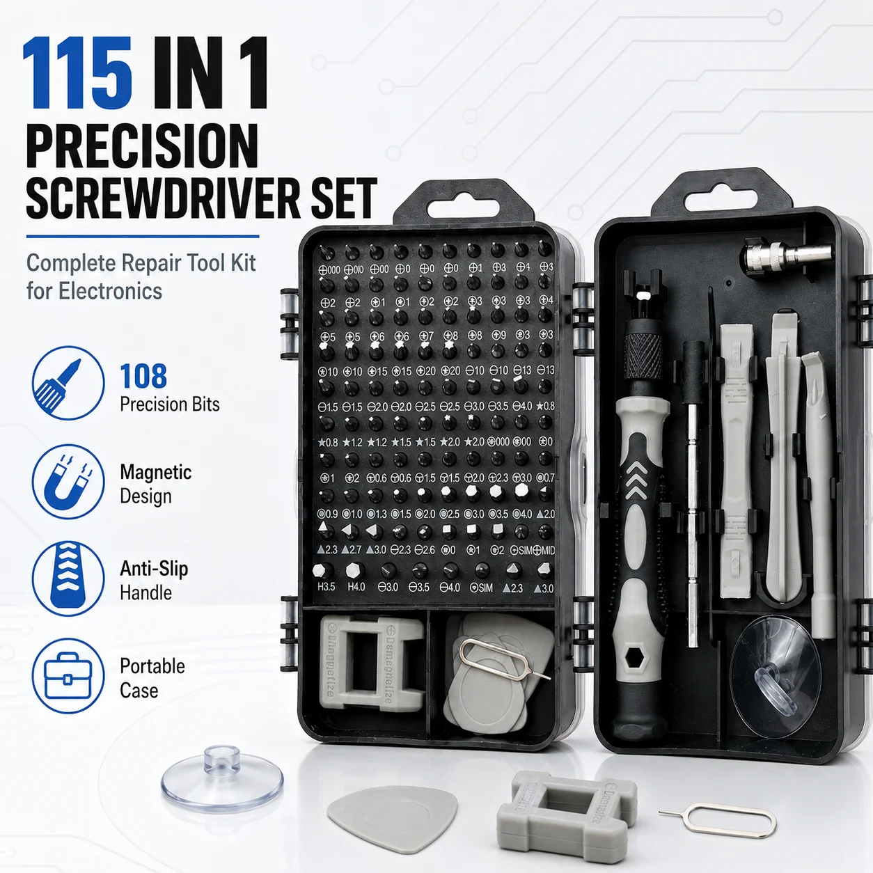 115 in 1 Magnetic Precision Screwdriver Set, Electronics Repair Tool Kit for Phone Laptop PC, Nut Driver Bits DIY Repair