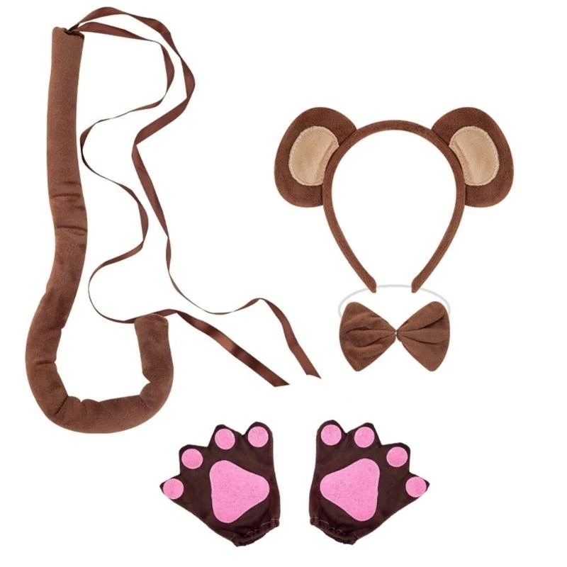 5ASD Halloween Monkey Costume Set con Monkey Tail Head Brove Glove e Skirt for Children Girl Halloween Dress Up