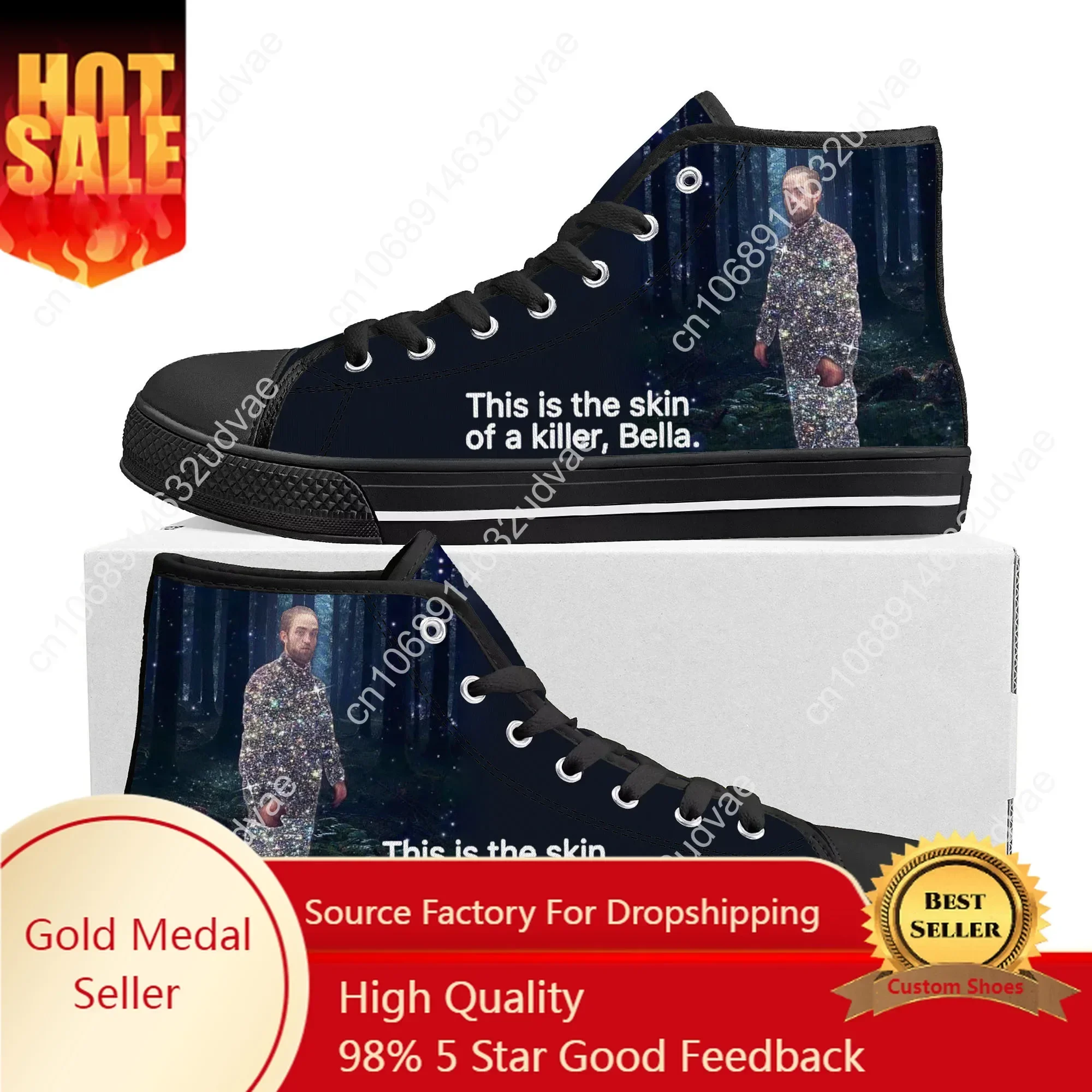 Robert Pattinson Standing Meme High Top Sneakers Mens Womens Canvas Sneaker Twilight Casual Couple Shoes Custom Shoe