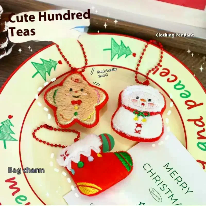 พวงกุญแจตุ๊กตาคริสต์มาสการ์ตูนน่ารัก ตุ๊กตาหิมะ ซานตาคลอส ของเล่นตุ๊กตา ของตกแต่งกระเป๋าเป้ ของขวัญ