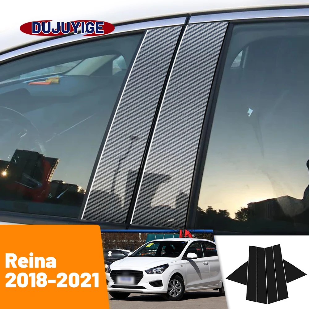 

For Hyundai Reina 2018-2021 2019 2020 Carbon Fiber Window Door Column Deal B C Pillar Post Cover Trim Sticker