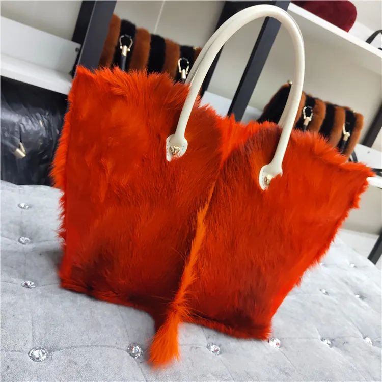 Tote Bag Women's Wool Cashmere Turf Leather Handle Contrast Color Handbag 2021 Luxury Brand High-end Large Capacity Shoulder Bag