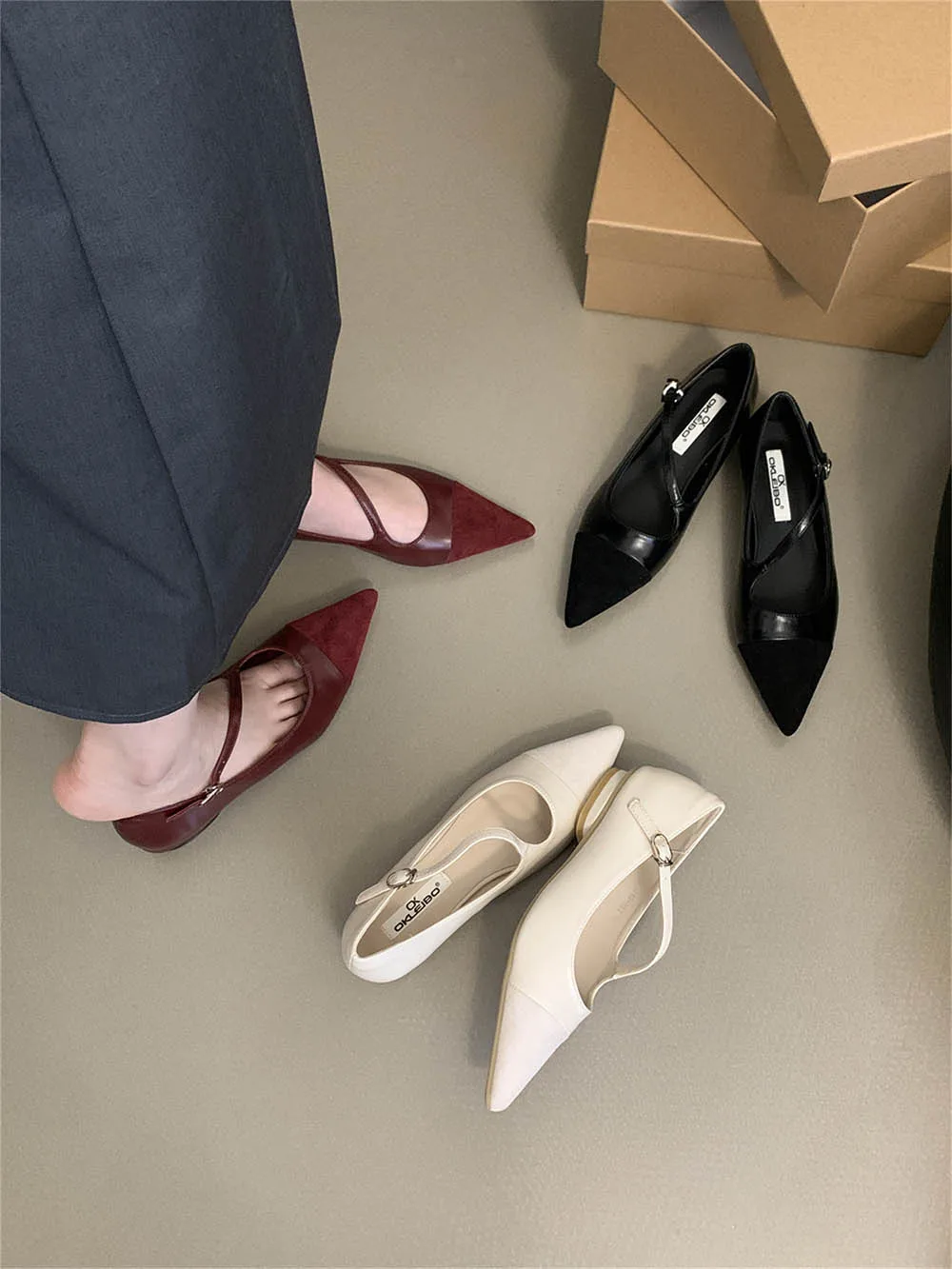 Ballet Dance Shoes Pointed Toe Women Flats Loafers 2024 New Arrivals Black Red White Belt Buckle Ladies Autumn Spring Dress Shoe