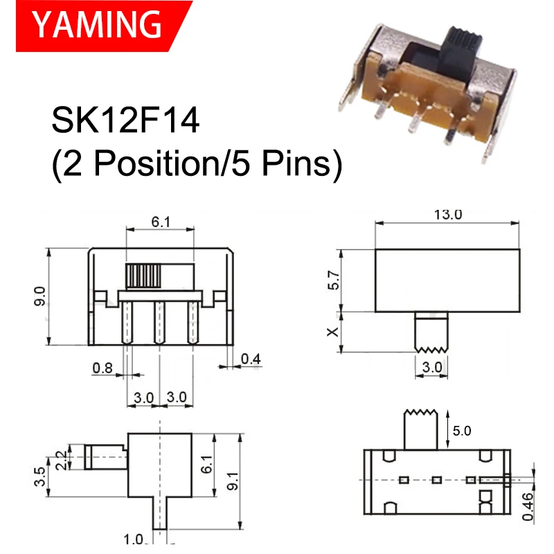 100PCS MS MSK SS Tact Slide Toggle Switch Micro-power Single And Double-row Direct-inserted Horizontal Sliding Second/Third Gear