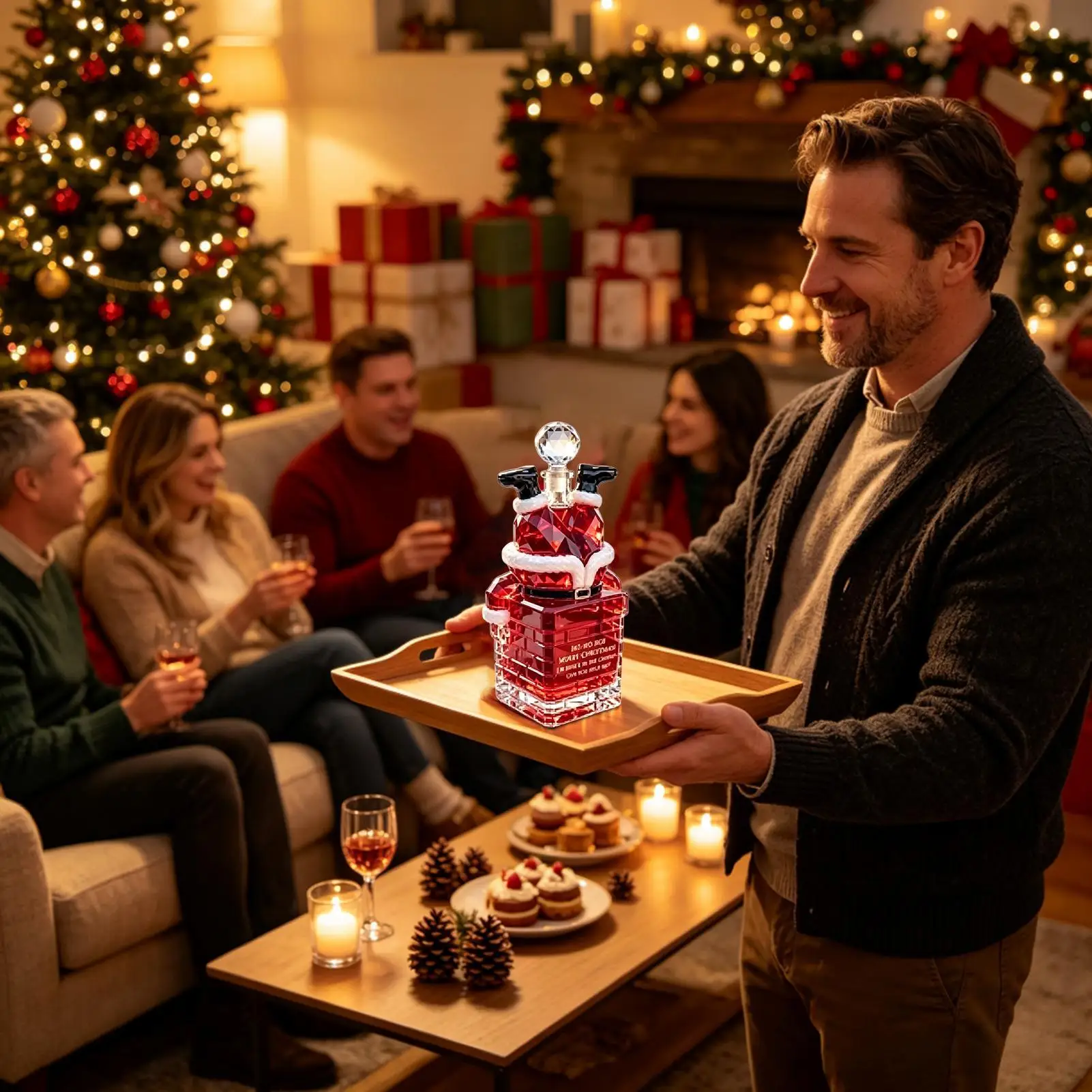 Christmas Glass Whiskey Bottle Empty Santa Claus Stuck In Chimney Drinkware Novelty Beverage Bottle Home Decor For Vodka Wine