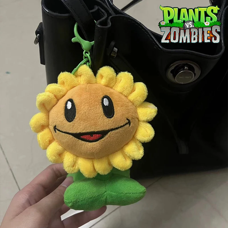 Plants Vs Zombies Sunflower Peashooter Nut Plush Cell Schoolbag Plush Pendant Keychain Cute Soft Decoration Kid Birthday Gifts