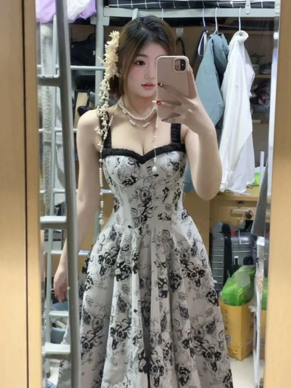 Hebden Sle A-Line Long Dr with Strap High Waist Slimming Design French Ele Lady Rich Girl Sensation Midi Dr