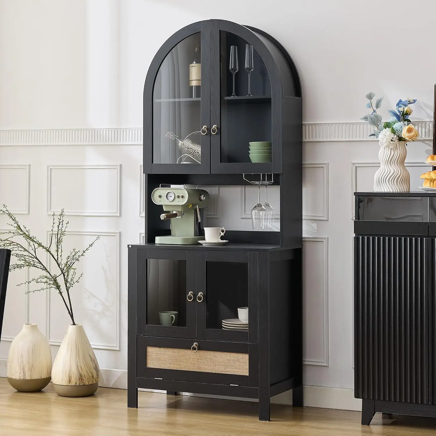 75'' Arched Pantry Cabinet w/Anti-Tip Device & Storage, Kitchen Dining Room, Customized