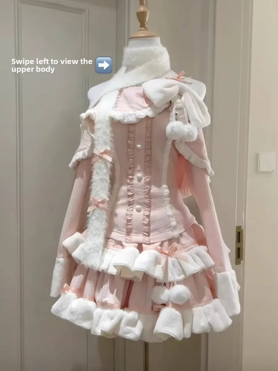 

Cute Sweet Knot Dopaamine Set Women's Winter Small Size Pure Desire Spicy Slimming Top Half Skirt Set