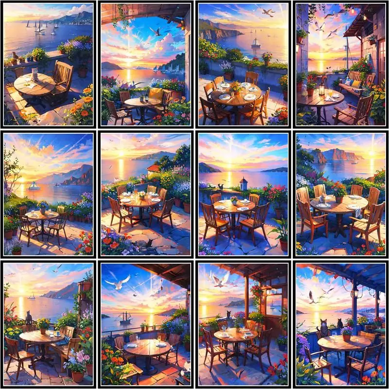 

GATYZTORY Painting By Number Dining Table Scenery Kits For Adults Handpainted Diy Frame Picture By Number Seascape Home Decor