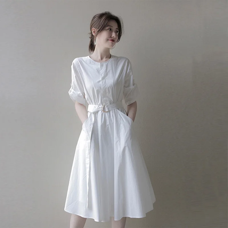 

2025 New Summer Women's Clothing Premium Light White Shirt Dress