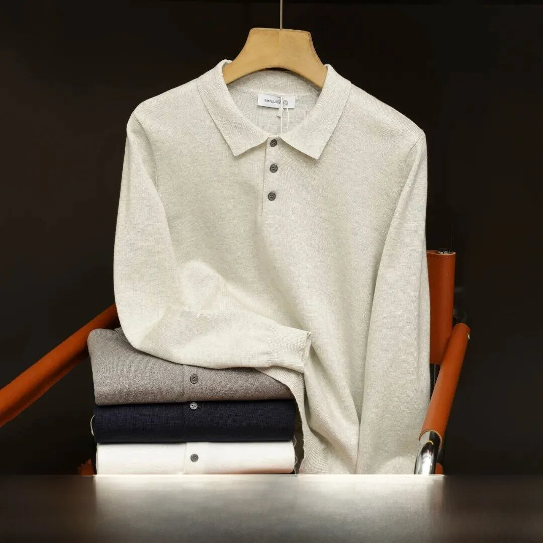 

Elegant Business Casual Neck Knitted Sweater Comfortable Skin-friendly Men's Fashion Soft Polyester Spring Autumn Wear