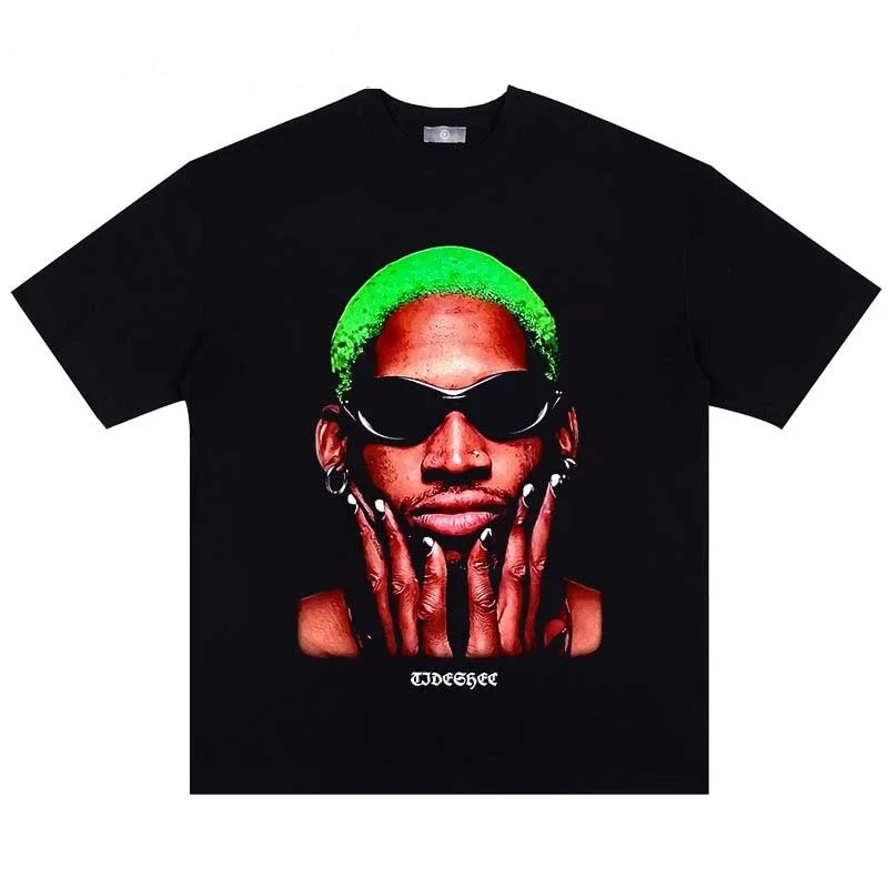 

Rodman Portrait Printed 100% Cotton Tshirt Vintage Hip Hop Streetwear Men T Shirt Men Oversize Washed Tees Harajuku Tees