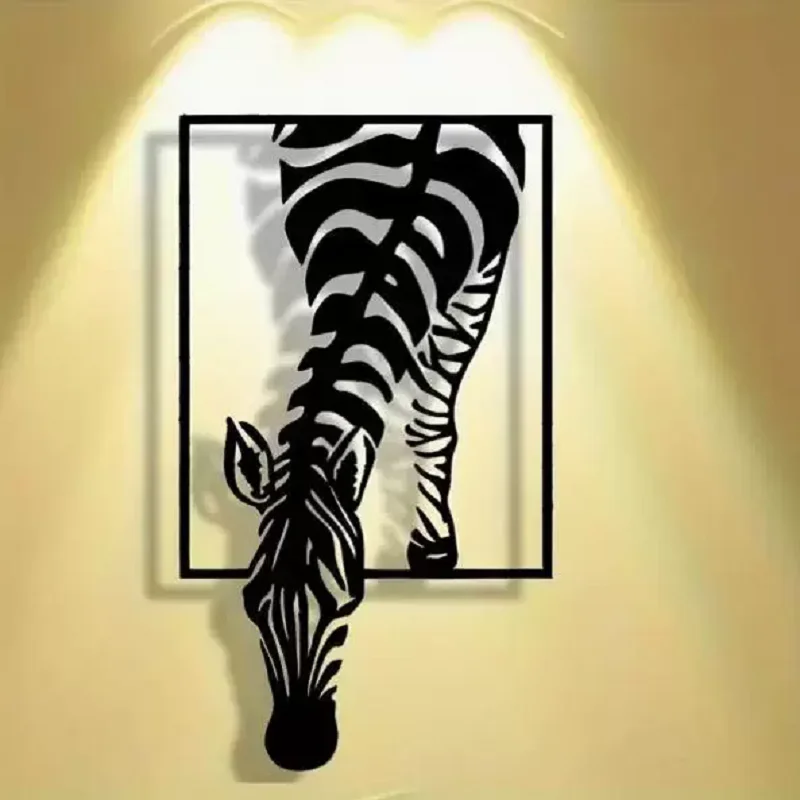 

Zebra silhouette indoor entrance wall wall mural, living room animal sculpture wall decoration art iron pendant decoration