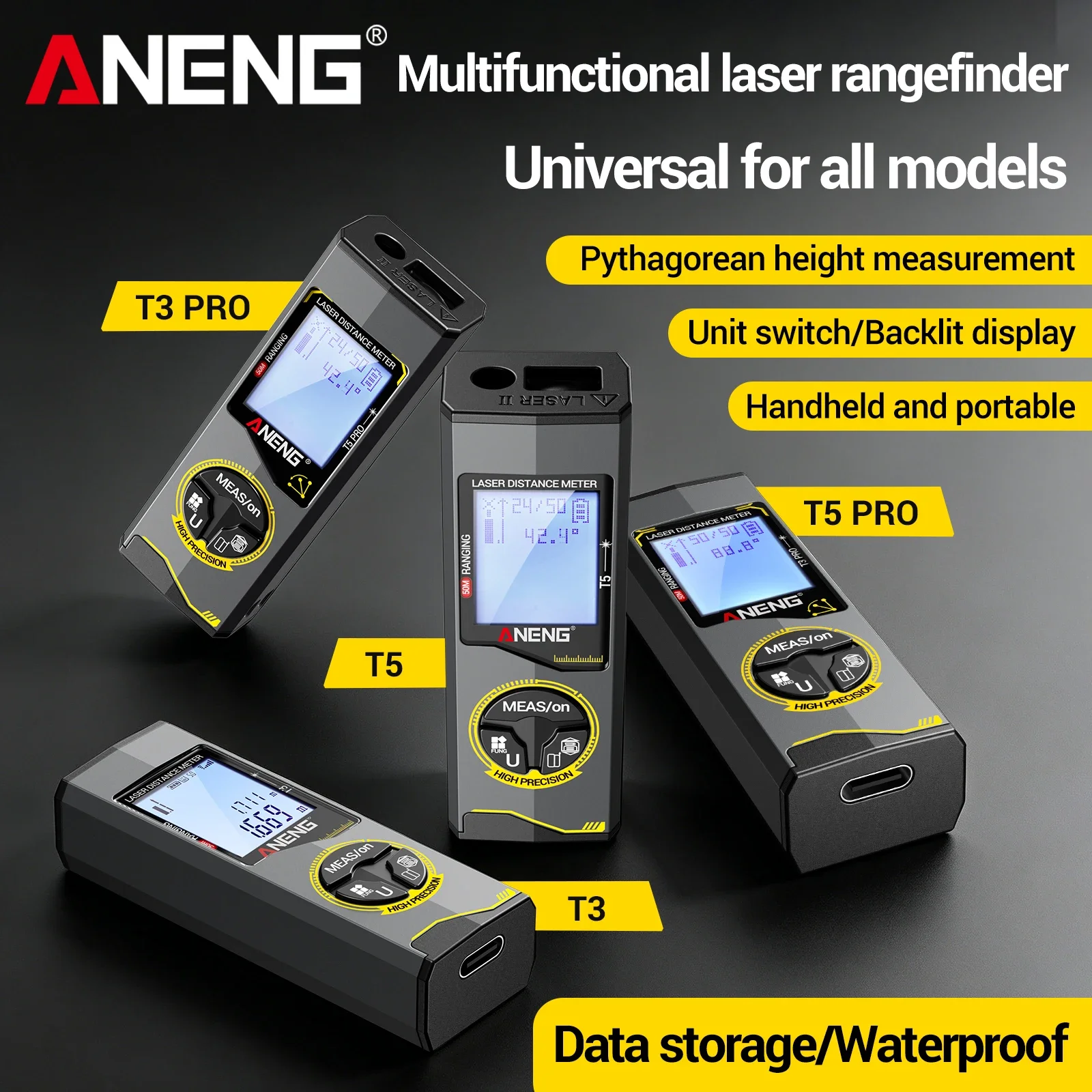 ANENG Infrared Laser Rangefinder 30M 50M Electronic Horizontal Millimeter Accuracy Rechargeable Handheld Laser Measuring Tools