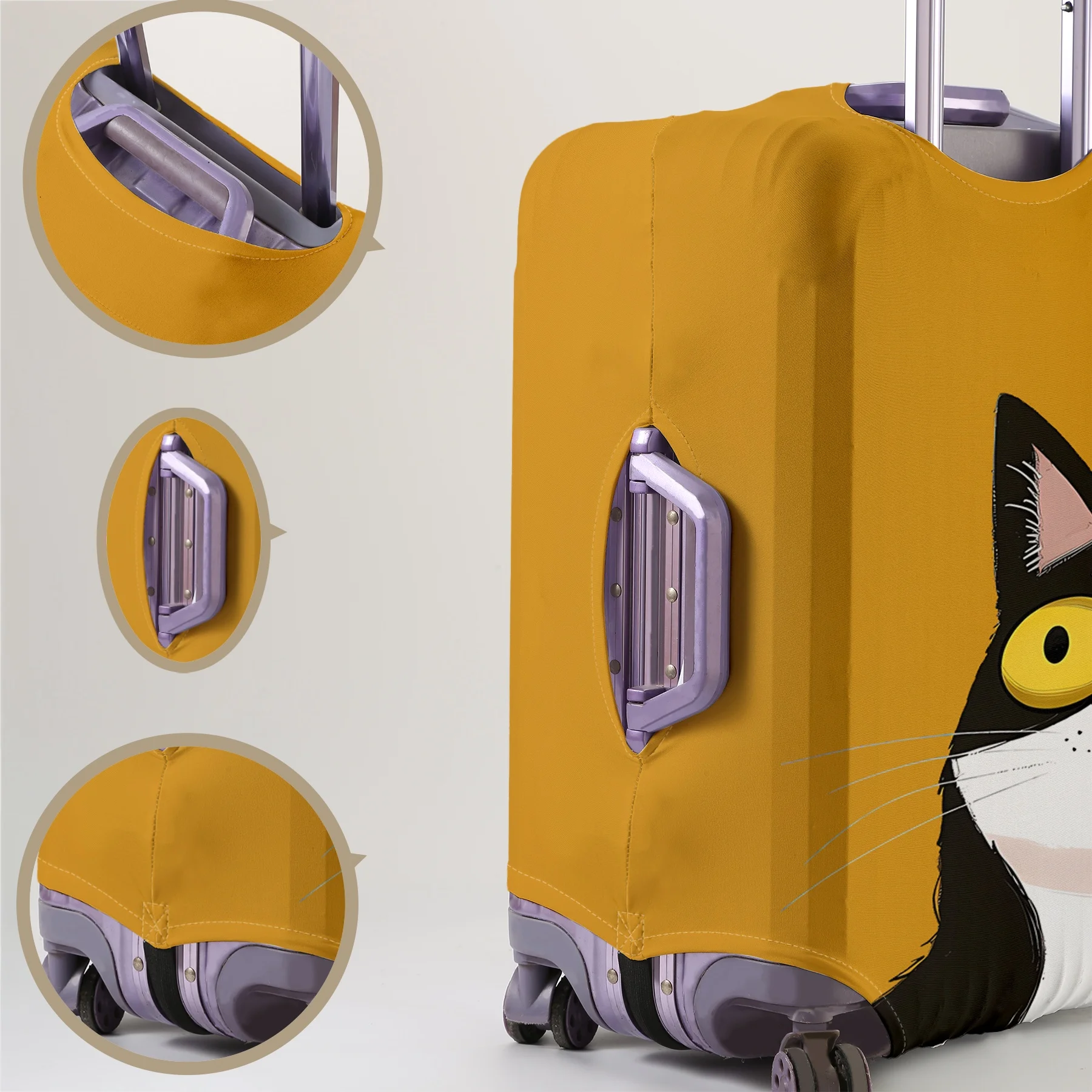 Cute black and white cat big head illustration pattern luggage protection case, suitable for 18-32 inch luggage cases, luggage h
