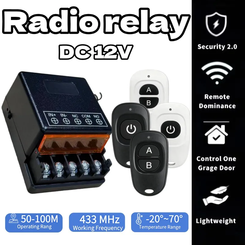 433Mhz Wireless Remote Control Switch DC 12V 24V 30A High Power Relay Receiver 100 Meters Remote ON OFF for Electric Device