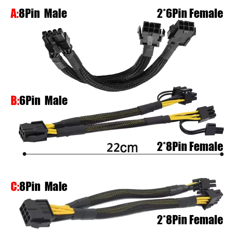

6Pin/8Pin Male PCI Express to Dual PCIE 8Pin(6+2)/6Pin Female Power Cable Cable Adapter 20/22cm PCI-E Power GPU Splitter Cable