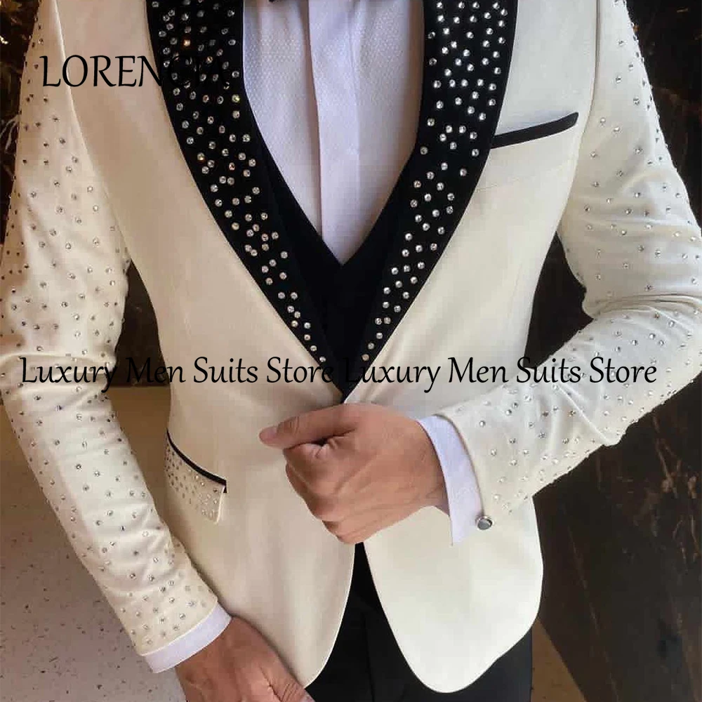Casual Crystal Suits for Men 3 Pieces Single Breasted Slim Fit Tuxedos Wedding Groom Customized Blazer Pants Vest ropa hombre