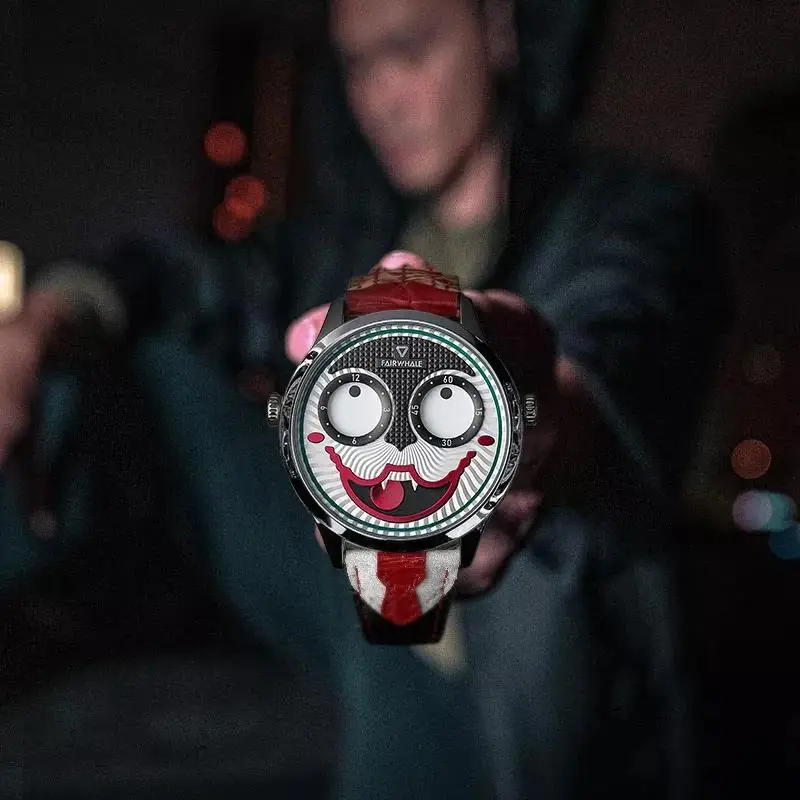 Moda rusya Joker kuvars saatler erkekler için rahat komik yuvarlak aydınlık erkek kol saati sıcak satış deri kayış gümüş montre