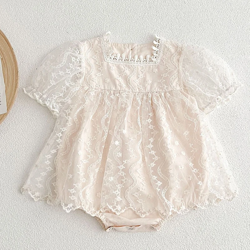 2024 Summer Baby Clothes Lace Embroidery Girls One Piece Toddler Girl Bodysuit Baby Tutu Skirt Style Bodysuit Party Outfit