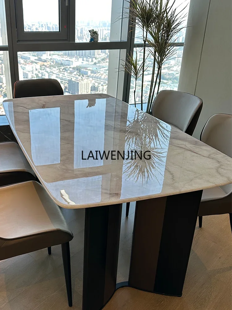 Light luxury dining table, chairs, high-end natural microcrystalline stone rectangular marble table
