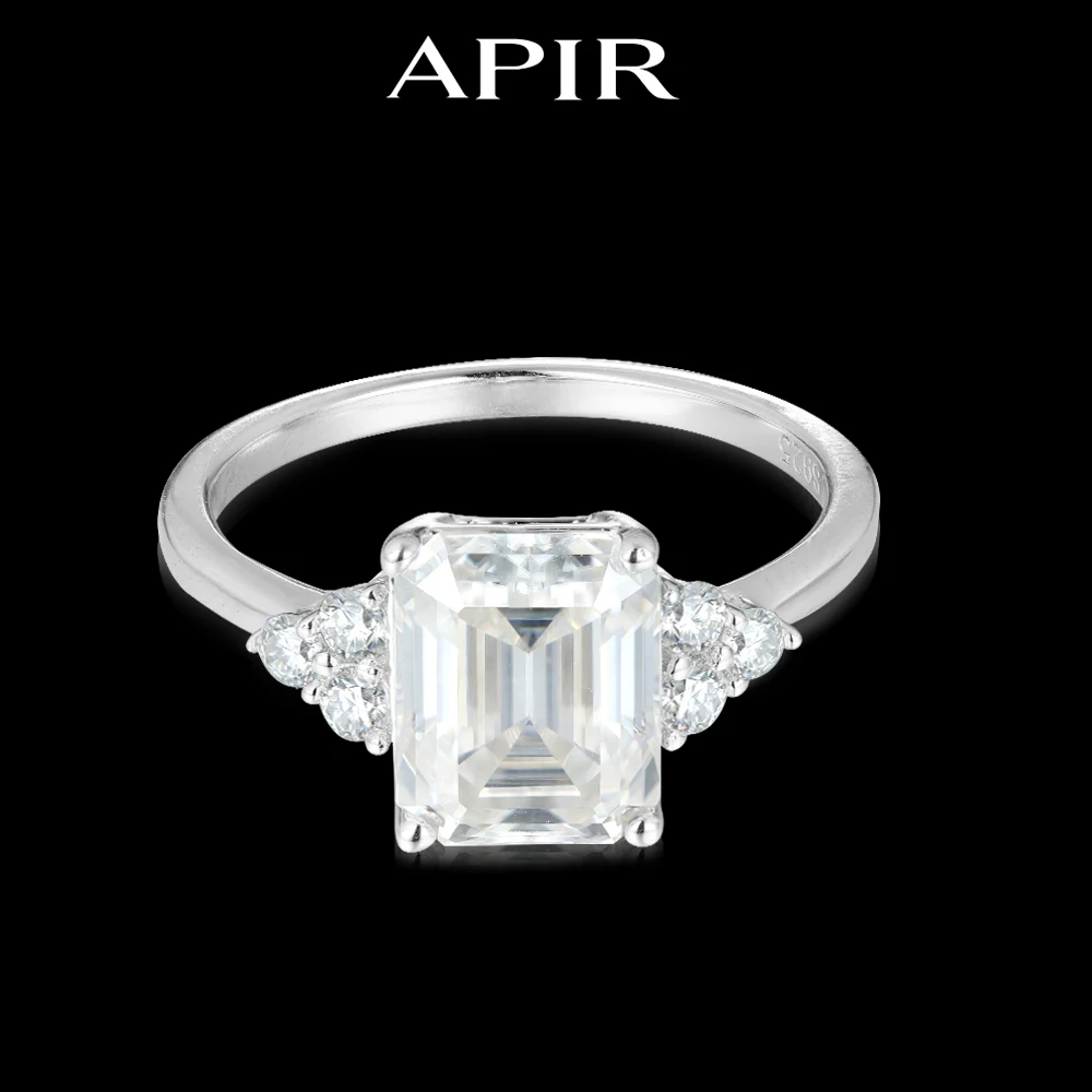 

APIR 925 Silver 18K WG Plated 3ct Emerald Cut Moissanite 7-Stone Ring, Women's Engagement Wedding Jewelry Valentine Gift