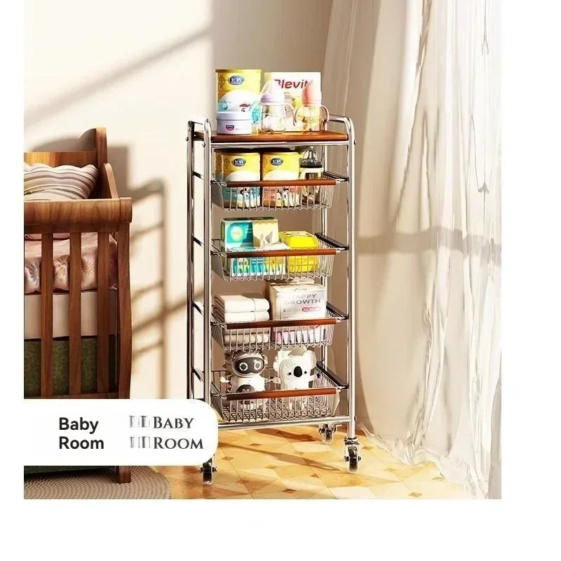 Household Goods Ground Storage Snack Mobile Rack, Home Living Room Small Cart Storage Rack, Multi-layer Storage Rack