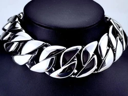 Silver Tone 32mm Width 316L Stainless Steel Polished Curb Solid Heavy Long Chain Jewelry